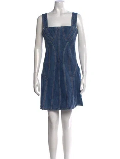 Pre-owned Stella Mccartney Square Neckline Mini Dress In Blue