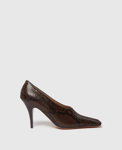 Stella Mccartney Square-toe Snake Stiletto Pumps In Brown