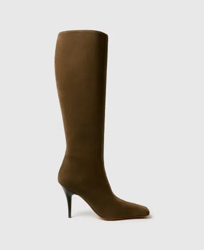 Stella Mccartney Square-toe Suede Knee-high Stiletto Boots In Green
