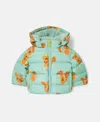 Stella Mccartney Squirrel Print Hooded Puffer Coat In Blue