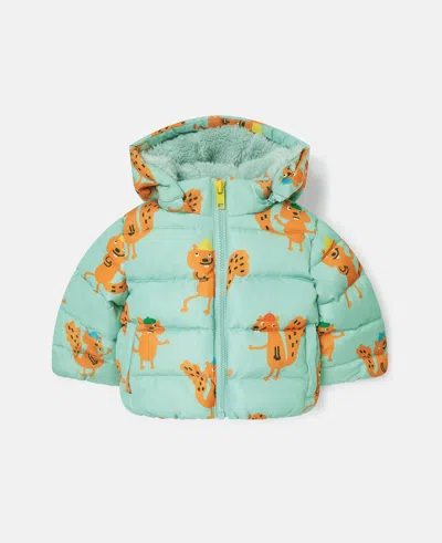 Stella Mccartney Squirrel Print Hooded Puffer Coat In Blue