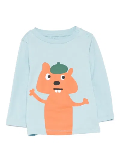 Stella Mccartney Babies' Squirrel-print Long-sleeve Top In Green