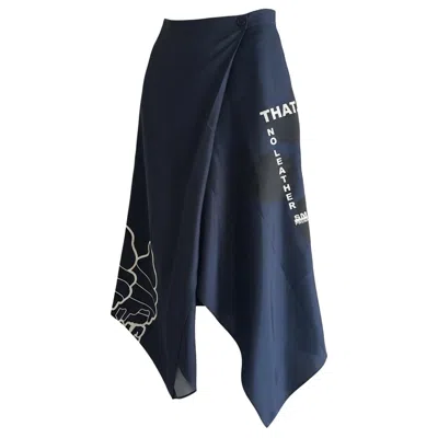 Pre-owned Stella Mccartney Ss17 Silk Harem Pants It 38 Vibrant Blue W/ White Graphic Print