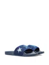 Stella Mccartney Embroidered Denim Slides In Blue