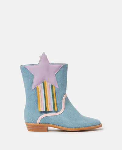 Stella Mccartney Star Detail Denim Western Boots In Blue