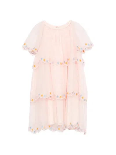 Stella Mccartney Star-embroidered Tiered Dress In Pink