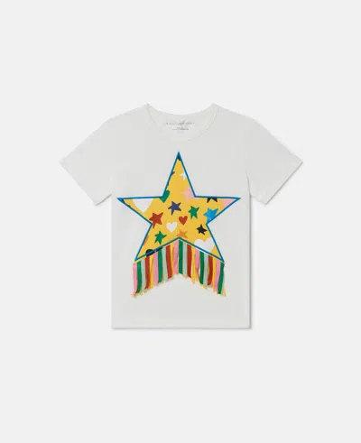 Stella Mccartney Star Graphic Fringed T-shirt In Cream