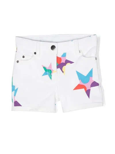 Stella Mccartney Kids' Star-print Denim Shorts In Bianco