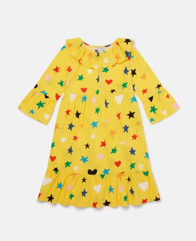 Stella Mccartney Star Print Long Sleeve Dress In Yellow