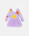 Stella Mccartney Star Print Tulle Skirt Long Sleeve Dress In Purple