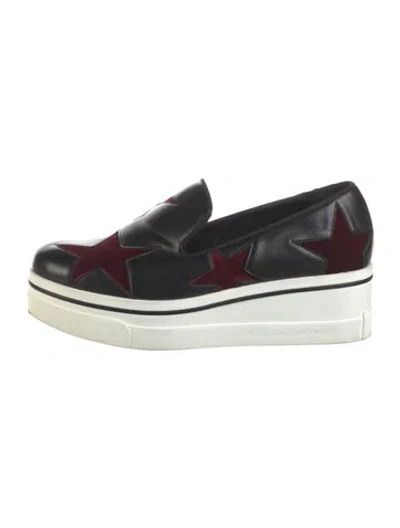 Pre-owned Stella Mccartney Star Stripes Print Leather Loafers In Black