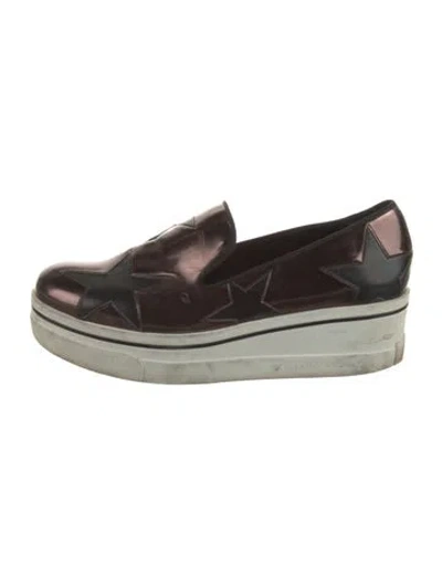 Pre-owned Stella Mccartney Star Stripes Print Vegan Patent Leather Loafers In Brown