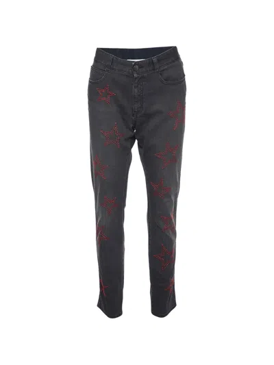 Pre-owned Stella Mccartney Star-embroidered Slim-fit Jeans In Gray