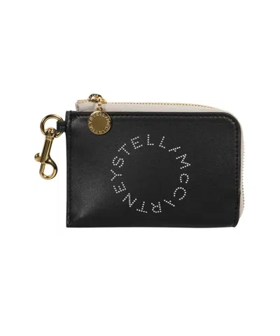 Stella Mccartney Logo Perforated Zipped Wallet In Black