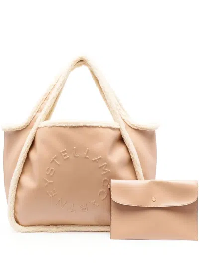 Stella Mccartney Stella Logo Faux-shearling Tote Bag In Nude