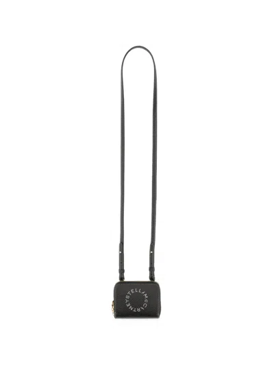 Stella Mccartney Logo-print Zip-around Wallet With Shoulder Strap In Black