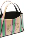 Stella Mccartney Stella Logo Striped Raffia Tote Bag In Green