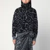 Stella Mccartney Stella Mc Cartney Leopard Print Turtleneck Sweater In Wool In Black