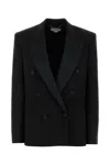 Stella Mccartney Oversized Double-breasted Moire-trimmed Wool-blend Blazer In Black
