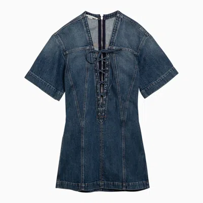 Stella Mccartney Denim Mini Dress With Crossover Detail In Blue