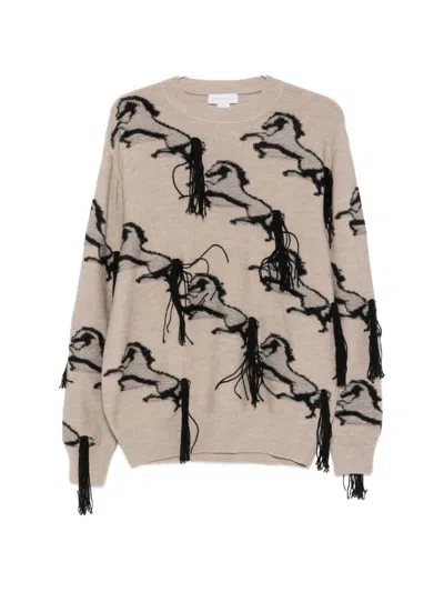Stella Mccartney Stella Mc Cartney Embroidered Horse Wool Jumper In Gray
