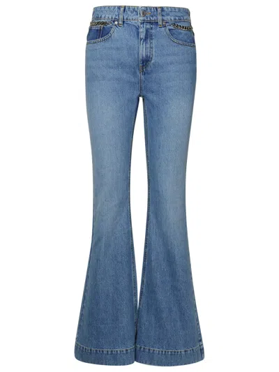 Stella Mccartney + Net Sustain Iconic Chain-embellished High-rise Flared Jeans In Blue
