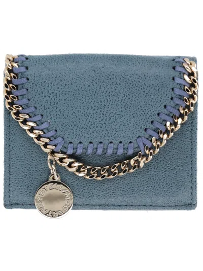 Stella Mccartney Light Blue Falabella Trifold Wallet With Chain In Pattern