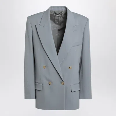 Stella Mccartney Wool Double Breasted Jacket With Back Vent In Blue