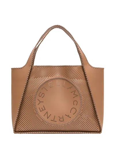 Stella Mccartney Stella Mc Cartney Logo Perforated Tote Bag In Brown