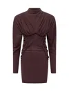 Stella Mccartney Pleated High-neck Long-sleeve Mini Dress In Brown