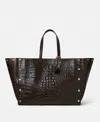 Stella Mccartney Stella Studs Large Croc-embossed Tote Bag In Coffee Brown