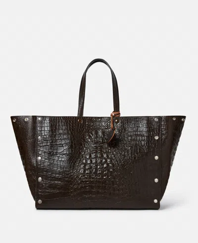 Stella Mccartney Stella Studs Large Croc-embossed Tote Bag In Coffee Brown