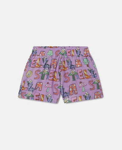 Stella Mccartney Stella Woodland Lettering Elasticated Shorts In Purple