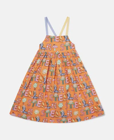Stella Mccartney Stella Woodland Lettering Sleeveless Dress In Orange