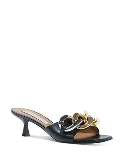 Pre-owned Stella Mccartney Stellamccartney Womens Black Chunky Chain Falabella Slip On Heeled Sandal 36.5