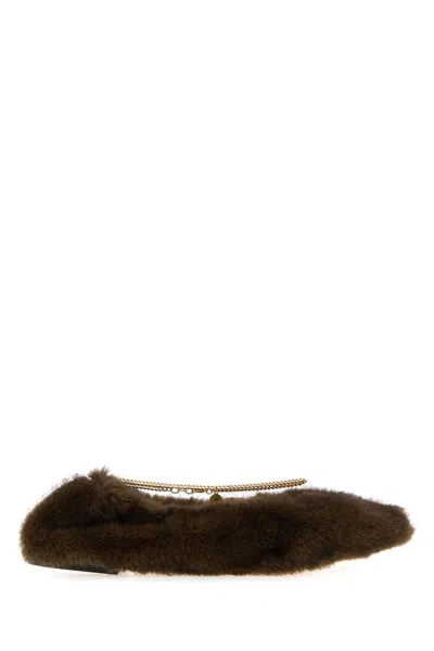 Stella Mccartney Stella-style Mink Plush Ballerina Flats With Chain Detail In Brown