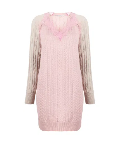 Stella Mccartney Stitched Knitted Wool Dress In Pink