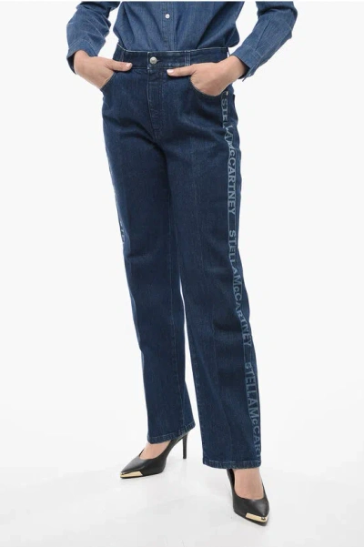 Stella Mccartney Straight Fit Dark Wash Denims With Side Logoed Bands 22cm In Blue