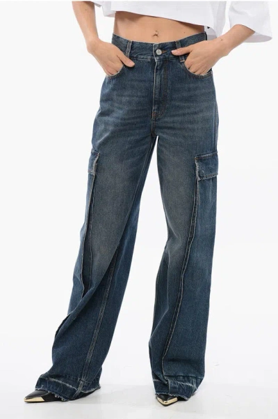 Stella Mccartney Straight Leg Cargo Jeans With Frayed Hem 26cm In Blue
