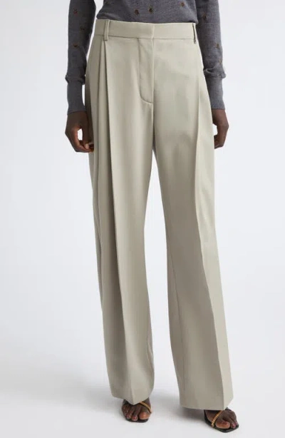Stella Mccartney Straight Leg Pleated Wool Pants In White
