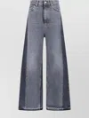 Stella Mccartney Straight Trousers With Belt Loops And Frayed Hem In Gray