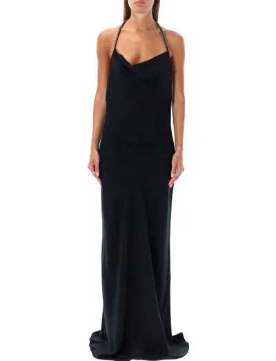 Stella Mccartney Crystal-embellished Draped Satin Maxi Dress In Black
