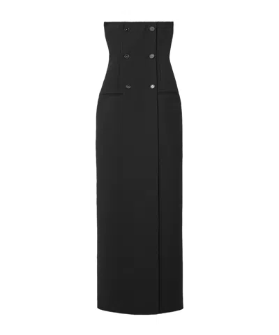 Stella Mccartney Strapless Double-breasted Wool Maxi Dress In Black