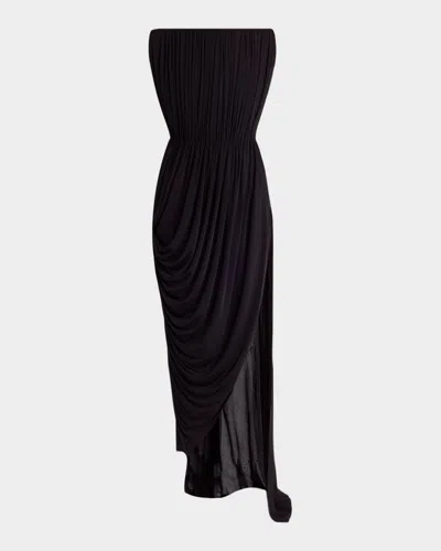 Stella Mccartney Strapless Draped Crepe Jersey Slit Gown In Black