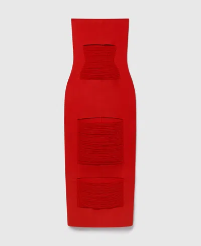 Stella Mccartney Strapless Shredded Compact Knit Maxi Dress In Red