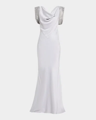 Stella Mccartney Strass Cap-sleeve Twisted Satin Gown In Blue
