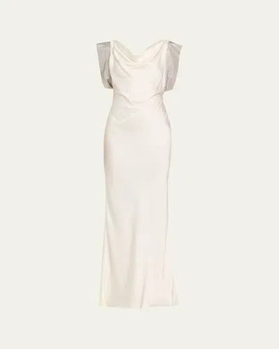 Stella Mccartney Strass Cap-sleeve Twisted Satin Gown In White