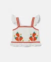 Stella Mccartney Strawberry Embroidered Cap-sleeve Top In Cream