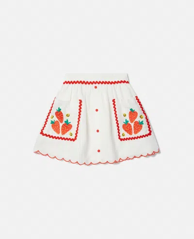 Stella Mccartney Strawberry Embroidered Scalloped Trim Skirt In Cream/red