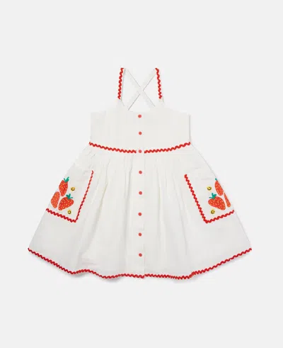 Stella Mccartney Strawberry Embroidered Sleeveless Dress In Off-white